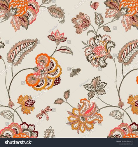 Madhubani Kalamkari Chinz Kani Abstract Shirting Stock Illustration 2159823197 | Shutterstock Chintz Print, Ajrakh Pattern, Art Backdrop, Flower Geometric, Color Drawing Art, Victorian Wallpaper, Folk Art Flowers, Textile Prints Design, Border Embroidery Designs