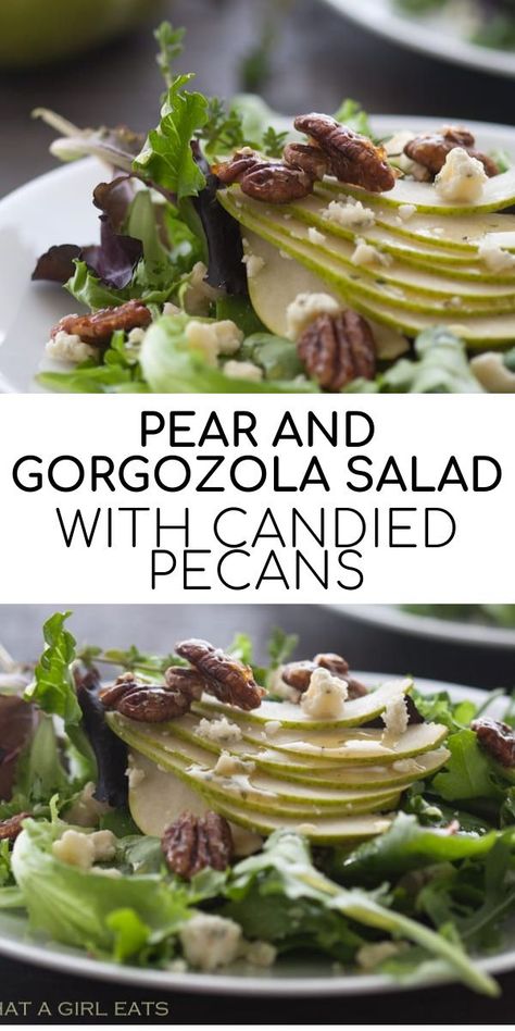 Salad With Candied Pecans, Pear Gorgonzola Salad, Pear And Gorgonzola, Candied Pecans For Salad, Gorgonzola Salad, Pear Salad Recipes, Pecan Salad, Pear Salad, Best Salad Recipes