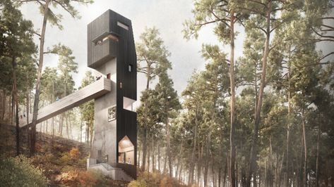 London-based architects Denizen Works has submitted planning for a observation tower containing a vertical gallery and a bird hide at Inverewe Garden in Scotland. Viewing Tower, View Tower, Observation Tower, Lookout Tower, Observation Deck, Streamline Moderne, Tower Garden, Wood Architecture, Architecture Ideas