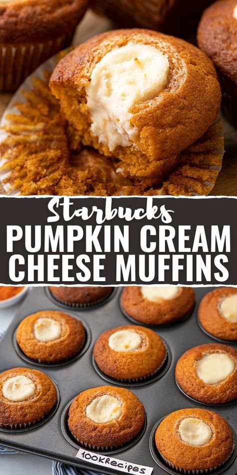 STARBUCKS PUMPKIN CREAM CHEESE MUFFINS Starbucks Pumpkin Cream Cheese Muffins, Pumpkin Cream Cheese Muffins, Fall Baking Recipes, Pumpkin Cream Cheese, Cream Cheese Muffins, Starbucks Pumpkin, Pumpkin Cream Cheeses, Pumpkin Recipes Dessert, Cheese Muffins