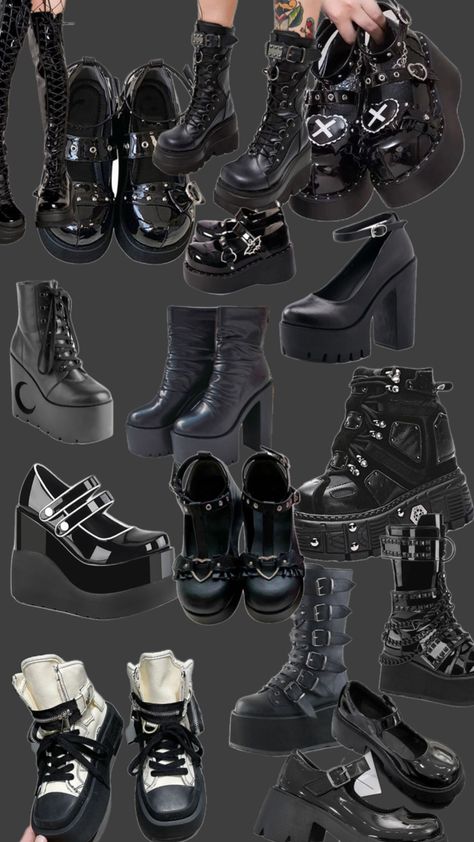 #alt #alternative #shoes #heels #boots #altshoes #alternativeshoes #blackshoes #heels #black #blackaesthetic Alternative Boots, Alt Shoes, Black Alt, Alternative Shoes, Boots Heels, Heels Boots, Heels Black, Pretty Shoes, Black Aesthetic