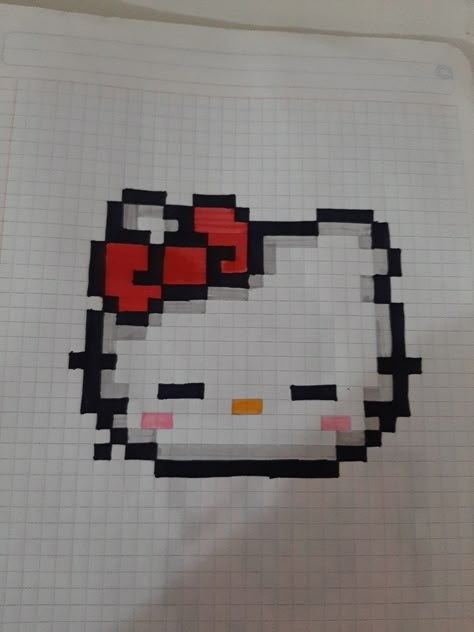 Drawings In Squares, Draw With Squares, Hello Kitty Square Drawing, Pixel Hello Kitty Art, Hello Kitty Pop Art, Squared Paper Art, Drawing On Square Paper, Pixel Art Pattern Hello Kitty, Pixel Art Pattern Sanrio