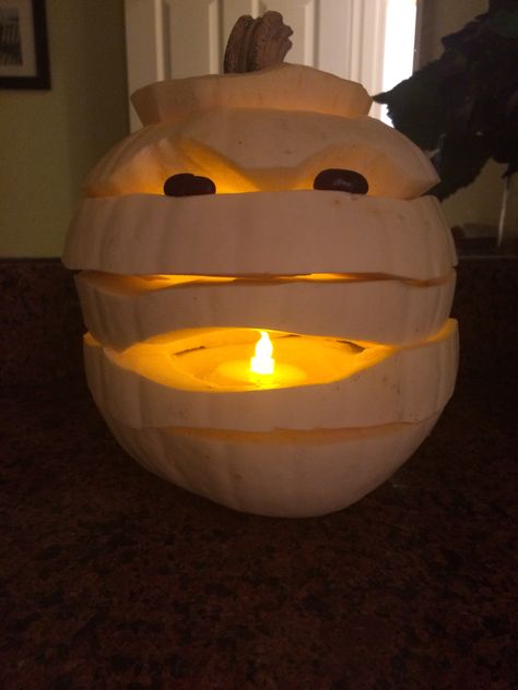 Carve White Pumpkins, Mummy Pumpkin Carving Ideas, Carved White Pumpkin, White Pumpkin Carving Ideas Easy, White Pumkin Carving, White Carved Pumpkins, Mummy Pumpkin Carving, White Pumpkin Carving Ideas, White Pumpkin Carving