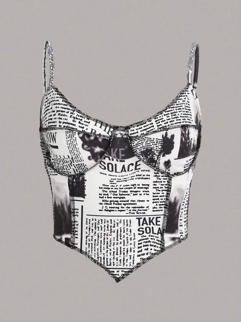 SHEIN Coolane Newspaper Print Asymmetrical Hem Cami Top | SHEIN UK Diamond Clothing, Denim Top Women, Estilo Ivy, Taylor Outfits, Recycled Dress, Taylor Swift Tour Outfits, Newspaper Print, Newspaper Printing, Taylor Swift Outfits