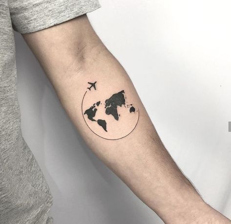 Tnt Tattoo, Traveling Tattoos, Europe Tattoo, Traveler Tattoo, Pilot Tattoo, Tattoos Masculinas, Circular Tattoo, Saturn Tattoo, Plane Tattoo