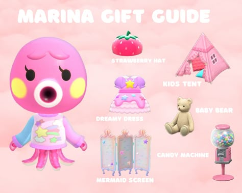 Acnh Octopus Villagers, Marina Yard Guide Acnh, Marina Acnh Yard, Animal Crossing Octopus, Acnh Marina Yard Guide, Animal Crossing Wishlist, Kawaii Animal Crossing Island Ideas, Kidcore Animal Crossing Ideas, Animal Crossing Cute Villagers