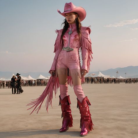 Festival Outfit #1 Cowboy High Fashion, Country Festival Aesthetic, Space Cowboy Outfit, Pink Cowboy Outfit, Cowboy Festival Outfit, Pink Pony Club Outfit, Pink Cowboy, Cowboy Disco, Pink Cowgirl Outfit