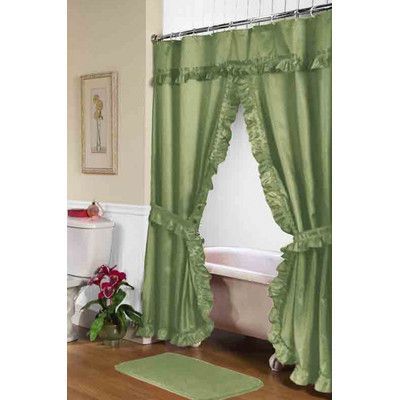 Carnation Home Fashions Lauren Dobby Double Swag Shower Curtain Color: Double Swag Shower Curtain, Shower Curtain With Valance, Vintage Shower Curtains, Double Shower Curtain, Bathroom Curtain Set, Bathroom Window Curtains, Swag Curtains, Long Shower Curtains, Window In Shower