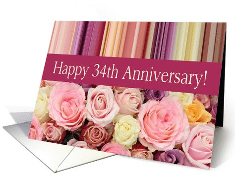 34th Wedding Anniversary Card - Pastel roses and stripes card 37th Wedding Anniversary, 32nd Wedding Anniversary, 41st Wedding Anniversary, 17th Wedding Anniversary, 24th Wedding Anniversary, 12th Wedding Anniversary, 21st Wedding Anniversary, 11th Wedding Anniversary, 9th Wedding Anniversary