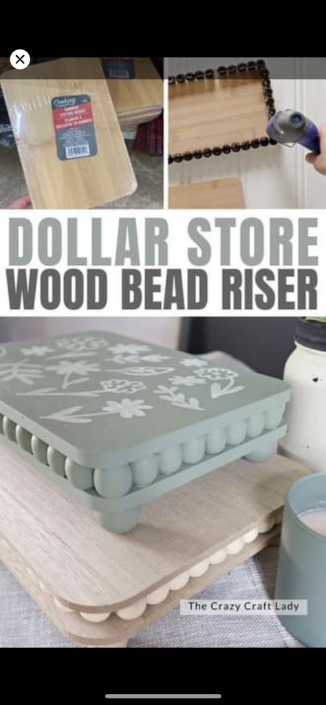 Wood Stuff To Sell, Table Risers Diy Ideas Decorative Trays, Wood And Beads Crafts, Diy Crafts Using Wooden Beads, Diy Dollar Tree Riser, How To Use Risers In Decor, How To Decorate With Risers, Crafts Wood Ideas, Dollar Tree Stencil Crafts