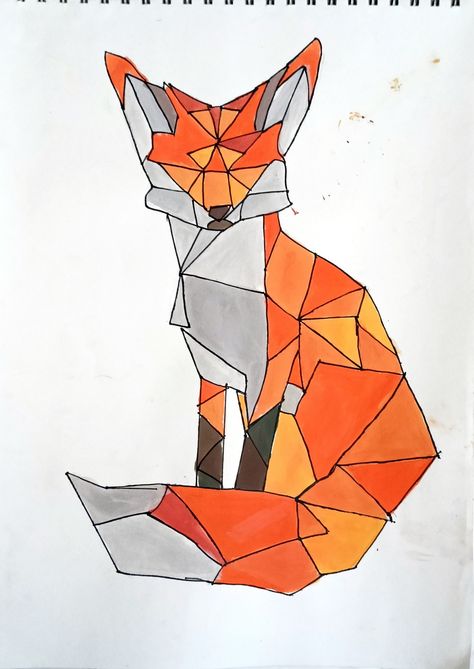 Painting,fox, Geometric,easy canvas painting,animal painting, abstract art Geometric Art Animal, Geometric Fox, Abstract Animal Art, Fox Painting, Geometric Quilt, Animal Groups, Book Art Diy, Elements Of Design, Abstract Animals