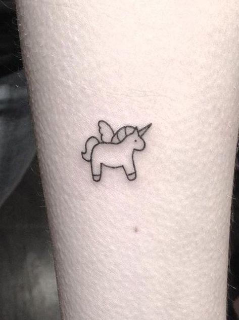 Minimal Unicorn Tattoo, Minimalist Unicorn Tattoo, Tiny Unicorn Tattoo, Cute Unicorn Tattoo, Tattoo Ideas Minimal, Unicorn Tattoo Ideas, Black And White Unicorn, Unicorn Outline, Blue Flower Tattoos