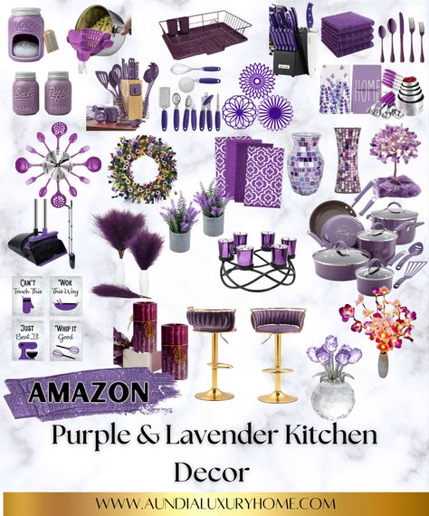 Lavender Themed Kitchen, Purple And Blue Kitchen, Lilac Kitchen Decor, Lavender Kitchen Ideas, Purple Kitchen Aesthetic, Green And Purple Kitchen, Lavendar Kitchen, Purple And Green Kitchen, Purple Kitchen Ideas