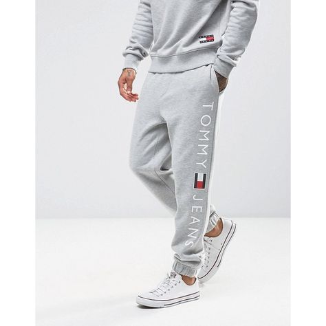 Tommy Jeans Sweat Pants Regular Fit Logo in Grey ($130) ❤ liked on Polyvore featuring men's fashion, men's clothing, men's activewear, men's activewear pants and grey Mens Joggers Sweatpants, Gym Wear Men, Track Pants Mens, Pants Outfit Men, Mens Fashion Wear, Men's Activewear, Mens Jogger Pants, Fit Logo, The Dancer