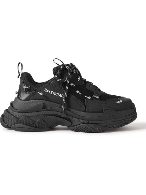 Rubber Sneakers, Leather Sneakers Men, Balenciaga Men, Balenciaga Black, Latest Sneakers, Balenciaga Triple S, Chunky Sneakers, Black Sneakers, Leather Sneakers