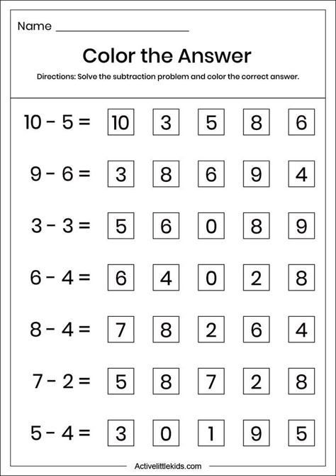 Kindergarten Math Worksheets: 

Help your child practice their subtraction skills with this fun and colorful worksheet! They'll be able to practice their math skills while having a blast. #kindergartenmath #subtraction #worksheets Worksheet Subtraction Kindergarten, Subtraction Scoot Free, Free Subtraction Worksheets Kindergarten, Second Grade Subtraction Worksheets, Addition And Subtraction Worksheets For Kindergarten, 1st Grade Worksheets Free Printables Math Activities, 1st Grade Math Worksheets Free Printable, Math Worksheet Subtraction, Kindergarten Math Worksheets Free Printable