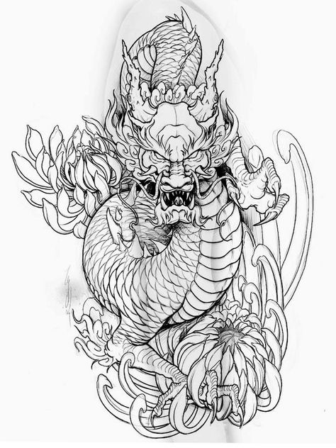 Dragon Tattoo Stencil, Dragon Tattoo Drawing, Dragon Sleeve, Dragon Tattoo Art, Chinese Dragon Tattoos, Samurai Tattoo Design, Japanese Dragon Tattoo, Dragon Sleeve Tattoos, Japan Tattoo Design