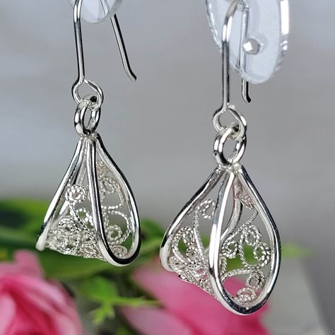 Filigree earrings, Floral silver earrings, Silver long earrings, Art nouveau earrings, Sterling silver dainty earrings, Filigree art jewelry Silver Modern Jewelry, Silver Filigree Jewelry, Nouveau Earrings, Silver Long Earrings, Art Nouveau Earrings, Bijoux Art Nouveau, Art Nouveau Earring, Nouveau Jewelry, Filigree Jewelry