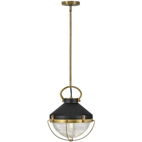 Hinkley 4847HB Crew LED 12 inch Heritage Brass with Black Indoor Pendant Ceiling Light Coastal Industrial, Cool Lamps, Hinkley Lighting, Dimmable Lamp, Ceiling Fan Chandelier, Filament Bulb, Pendant Ceiling Light, Garden Lamps, Sloped Ceiling