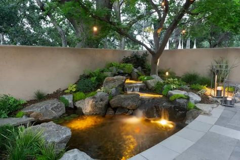 Garden Ponds Ideas, Ponds Ideas, Backyard Stream, Small Garden Waterfalls, Small Garden Design Ideas, Koi Pond Design, Fish Pond Gardens, Taman Air, Garden Ponds