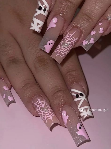 Pink And White Spider Web Nails, Pink Spiderweb Nails, Pink Spiderweb Nails Acrylic, Glitter Spider Web Nails, Hot Pink Spider Web Nails, Sparkly Spider Web Nails, Spider Web, Pink Glitter, Glitter