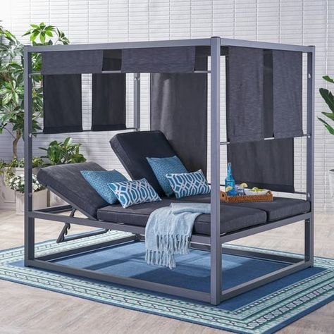 Heminger Outdoor Aluminum Daybed with Canopy by Christopher Knight Home - On Sale - Bed Bath & Beyond - 21178843 Daybed With Canopy, Daybed Canopy, Canopy Frame, Outdoor Daybed, Casa Exterior, Grey Furniture, Hotel Boutique, Christopher Knight, Christopher Knight Home