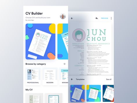 EZY - CV Builder App (Home & Editor) cv editor template editor ui design ux luova studio app ios android cv app case study job app apply builder cv maker cv template resume cover letter easy cv maker editor Cv Maker, Free Resume Builder, Website Resume, Studio App, Ui Design Mobile, Online Resume, Flat Ui, App Home, Resume Builder