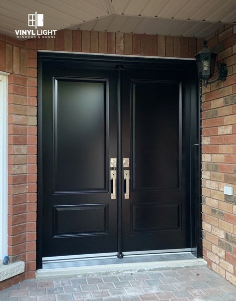 ✔️ Black 2 Panel Double Door Without Glass from Vinyl Light ➡️ #blackdoublefrontdoor #black doublefrontdoorentrance #doubledoor #doubledoorideas #doubledoorideasentrance #northyorktoronto #northyorktorontocanada White House Double Front Door, Double Entry Doors No Windows, Black Front Double Doors Entryway, Solid Black Double Front Doors, Black Double Entry Doors, Black Main Door Entrance, Black Double Front Door Entrance, Black Double Doors Entrance, Black Front Double Door