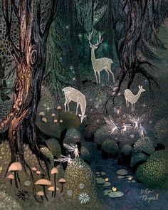 Ulla Thynell, In The Woods, Deer, Trees, Forest, Art