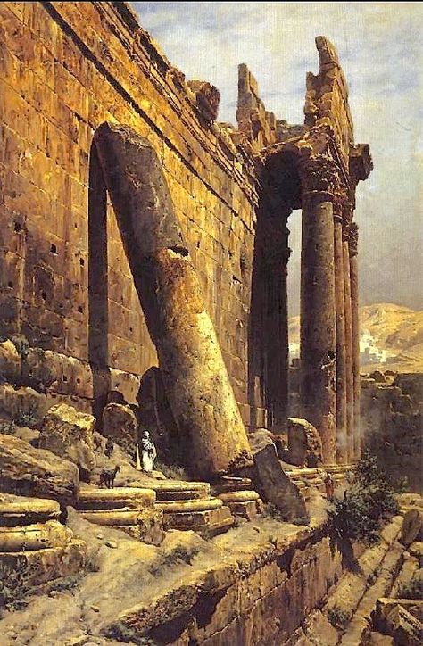 Illuminaries: Gustav Bauernfeind Gustav Bauernfeind, Ruined Temple, Baalbek Lebanon, Ruins Architecture, Starověký Egypt, Architecture Antique, December Wallpaper, Temple Ruins, Architecture Painting