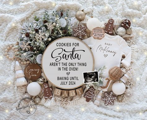 Yay, Your having a baby! We are so happy for you!  Share the news of your pregnancy with friends and family  with our Cookies for Santa Pregnancy Announcement. It is the perfect gender neutral announcement! This editable template allows you customize and download your announcement instantly! Use this pregnancy reveal to share on all social media platforms, text, email or print it out to share.  This Edit-Your-Self digital pregnancy announcement allows you to have your announcement with in minute Cookie Baby Announcement, Holiday Pregnancy Announcement, Pregnancy Announcement Social Media, Baby Announcement Digital, Christmas Baby Announcement, December Baby, Digital Announcement, Christmas Pregnancy Announcement, Cookies For Santa