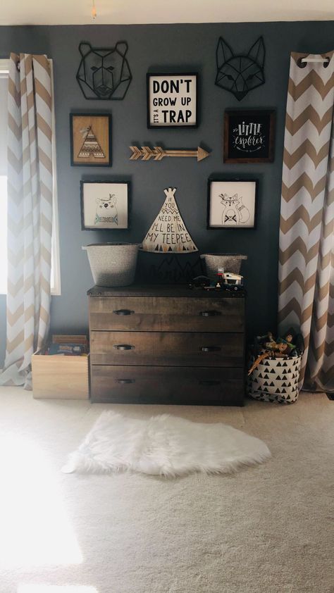 Explorer Room Theme, Nursery Ideas Explorer, Wolf Room Ideas Bedrooms, Forest Theme Boys Room, Boys Hunting Theme Bedroom, Toddler Woodland Bedroom Boy, Wilderness Themed Bedroom, Rustic Toddler Boy Room, Woodsy Room Ideas