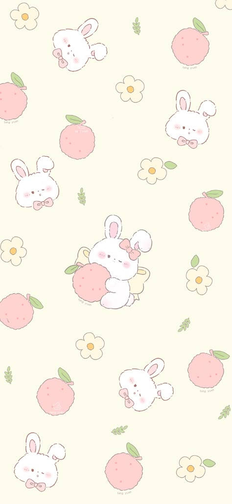 All credits to the original artists. Pink Wallpaper Kawaii, Pattern Pajamas, Rabbit Wallpaper, Duck Wallpaper, Wallpaper Wa, Vintage Flowers Wallpaper, Karakter Disney, Abstract Wallpaper Design, Bunny Wallpaper