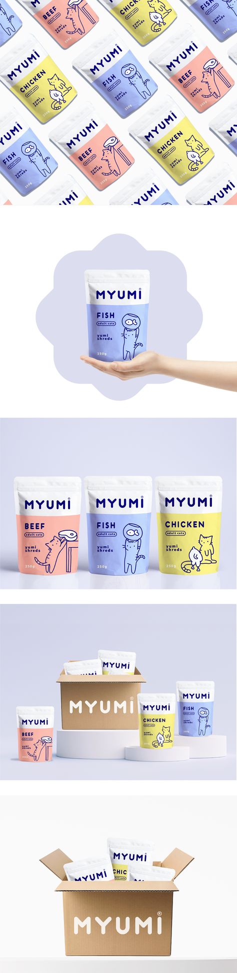 MYUMI- Pet Cat food Branding and Packaging Design on Behance Cat Food Packaging Design, Dog Packaging Design, Cat Food Design, Pet Packaging Design, Pet Branding Design, Cat Food Packaging, Business Drawing, Graphic Designer Studio, Pet Food Packaging