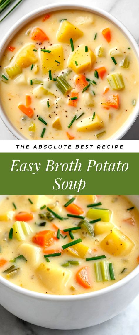 Image for Easy Broth Potato Soup Quick Homemade Soup, Vegetable Soup Broth Recipe, Veggie Stock Soups, Few Ingredient Soups, Potatoe Carrot Celery Soup, Plain Soup Recipes, Korean Potato Soup, Ham And Potato Soup Dairy Free, Broth Based Potato Soup