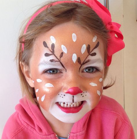 Reindeer: Face Paint by Sarah Haddon                                                                                                                                                                                 More Reindeer Face Paint, Animal Face Paintings, Face Painting Ideas, Fair Face, Christmas Face Painting, Face Painting Tutorials, Face Painting Easy, Reindeer Face, Winter Face