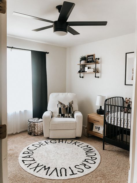 Neutral baby boy nursery Black And Brown Nursery Boy, Black And Cream Nursery, Black And Neutral Nursery, Baby Boy Nursery Black Crib, Black And White Boy Nursery, White Crib Boy Nursery, Black And White Nursery Boy, Black Crib Nursery, Neutral Baby Boy Nursery