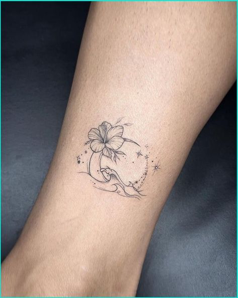 Ohana Tattoo With Hibiscus Flower, Tattoo To Draw On Yourself, Tattoos Related To Art, Cute Tropical Tattoos, Pua Flower Tattoo, Behind The Ear Seashell Tattoo, Delicate Hawaiian Tattoo, Hawaiian Sister Tattoos, Tattoo Ideas Female Hibiscus