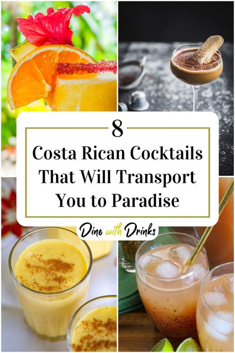 Collage of 4 costa rican cocktails. Costa Rican Drinks, Costa Rica Cocktails, Costa Rica Drinks, Costa Rica Recipes, Coata Rica, Travel Drinks, Easy To Make Cocktails, Beach Cocktails, Wedding Signature Drinks