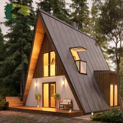 Metal Roof Cost, A Frame House Kits, Triangle House, House Kits, A Frame Cabins, Roof House, A Frame House Plans, Cabin Kits, Frame House