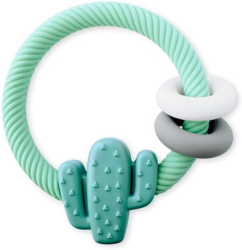 Itzy Ritzy Silicone Teether with Rattle; Features Rattle Sound, Two Silicone Rings and Raised Texture to Soothe Gums; Ages 3 Months and Up; Cactus: Amazon.ca: Baby Baby Teether Toys, Neutral Rainbow, Itzy Ritzy, Teether Toys, Silicone Teether, Teething Ring, Baby Teethers, Baby Hands, Silicone Rings