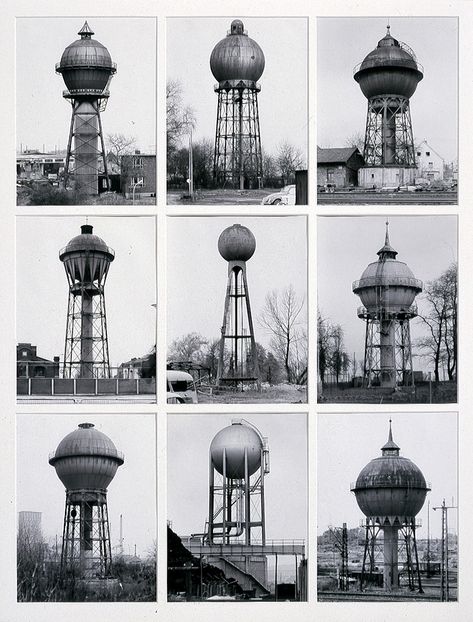 Bernd and Hilla Becher watertower typology. Hilla Becher, Storing Water, Water Towers, Industrial Architecture, Architectural Photographers, Industrial Photography, Tree Houses, Brutalist Architecture, Dusseldorf