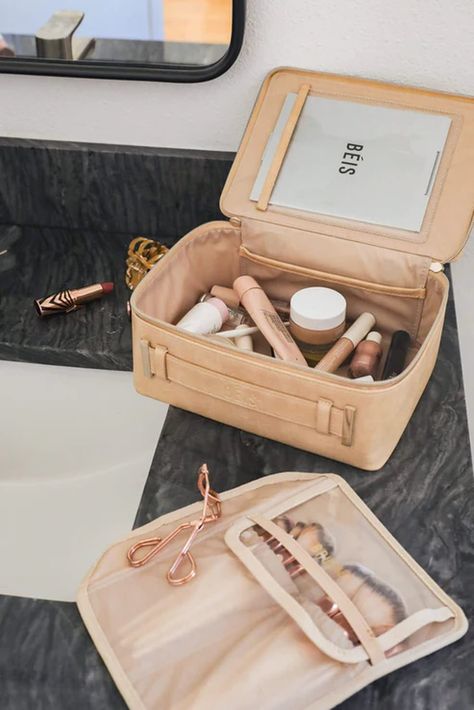 Best Travel Makeup Organizers | POPSUGAR Beauty Makeup Contouring, Glam Mirror, Makeup Case Organization, Double U, Makeup Travel Case, Travel Items, Makeup Bags Travel, Travel Makeup, Crochet Bags