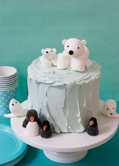 When Amy and I were working on our book,  Candy Aisle Crafts , her nephew was celebrating his first birthday with an arctic-themed party. We made him a cake topped with a marshmallow polar bears and penguin mommas and babies, and a couple of marshmallow seals. The cake itself is chocolate Arctic Cake, Winter Birthday Cake, Polar Bear Party, Candy Aisle, Penguin Cakes, Cute Marshmallows, Penguin Birthday, Marshmallow Treats, Winter Cake