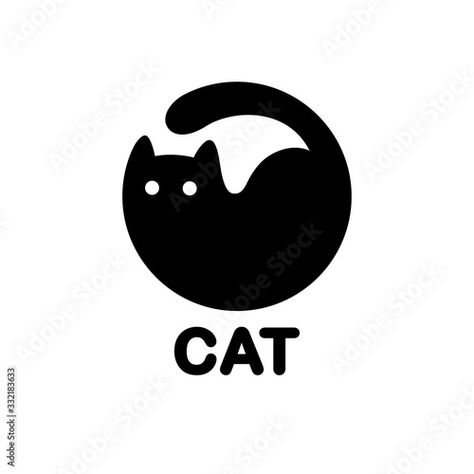 Stock Image: Black cat circle logo Brand Logo Design Ideas Creative, Black Cat Logo Design, Cat Logo Design Icons, Cat Logo Ideas, Cat Illustration Simple, Cat Logo Design Ideas, Cat Cafe Logo, Aesthetic Logo Design Ideas, Cute Cat Logo