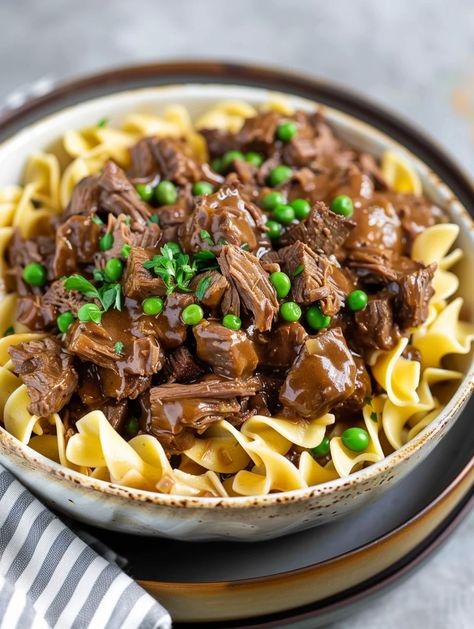 Crockpot Beef Tips & Noodles Weekend Comfort Food, Beef Tips Noodles, Tender Beef Tips, Beef And Noodles Crockpot, Slow Cooker Beef Tips, Crockpot Beef Tips, Buttery Noodles, Beef Tips And Noodles, Crock Pot Beef Tips