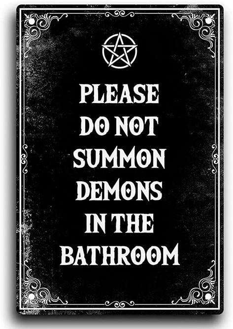 Please Don't Summon Demons In The Bathroom, Coffin Shelves, Goth Bathroom, Witchy Room Decor, Gothic Bathroom Decor, Room Decor Goth, Room Decor Funny, Gothic Bathroom, Goth Room Decor