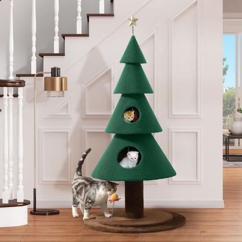 PRICES MAY VARY. Christmas Tree Decor: This cat climber adopts a unique Christmas tree shape that can be used as not just a cat climbing tree but also be placed in different areas such as the living room, bedroom, and balcony as Christmas decoration, creating a festive atmosphere Safe & Stable: The double-layer base features a diameter of 30 inches and a large pillar with a diameter of 13.8 inches to ensure the stability of our cat tree; Even if cats jump or play on it, it will not easily shake Cat Tree Christmas Tree, Cat Proof Christmas Tree, 5ft Christmas Tree, Bedroom And Balcony, Christmas Cat Tree, Cat Tree Plans, Unique Cat Trees, Christmas Tree Party, Xmas Cat