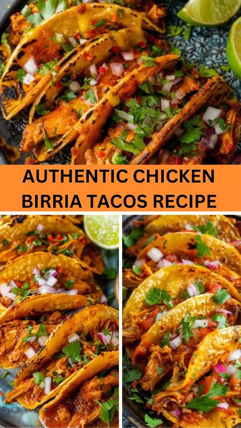 Savor the rich flavors of our authentic chicken birria tacos recipe. Perfectly spiced, tender chicken in every bite. Authentic Chicken Street Tacos, Chicken Barrio Tacos, Birria Chicken Tacos Recipe, Street Tacos Recipe Chicken, Chicken Thigh Tacos, Chicken Birria Tacos Recipe, Authentic Chicken Tacos, Chicken Tacos Recipes, Birra Tacos