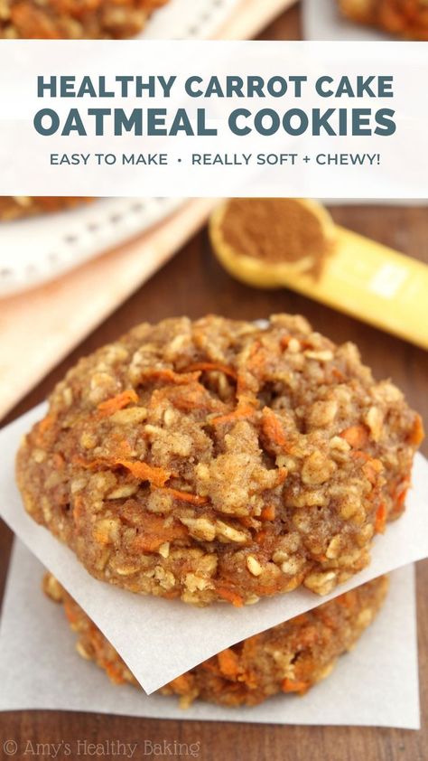 Healthy Carrot Cake Oatmeal, Low Calorie Clean Eating, Carrot Cake Oatmeal Cookies, Healthy Carrot Cake, Oatmeal Cookie Recipe, Oatmeal Cookies Easy, Resepi Biskut, Easy Carrot Cake, Carrot Cake Oatmeal